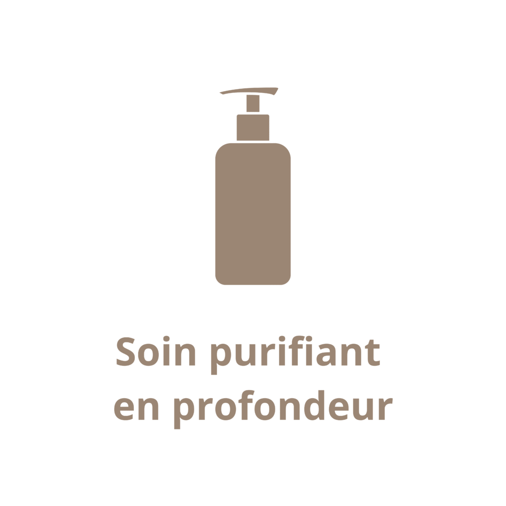Pictogramme soin purifiant sous la forme d'une bouteille de shampoing